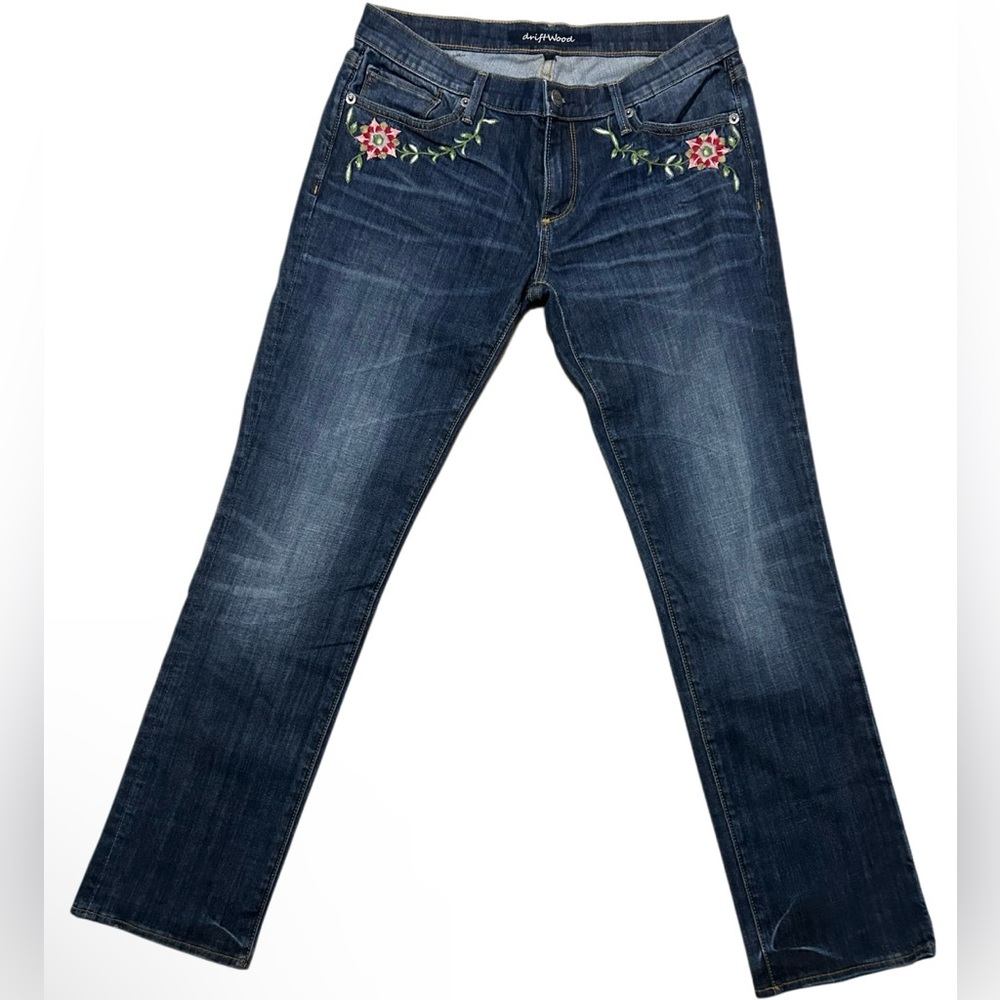 Driftwood | Floral Embroidered Straight Leg Jeans 30